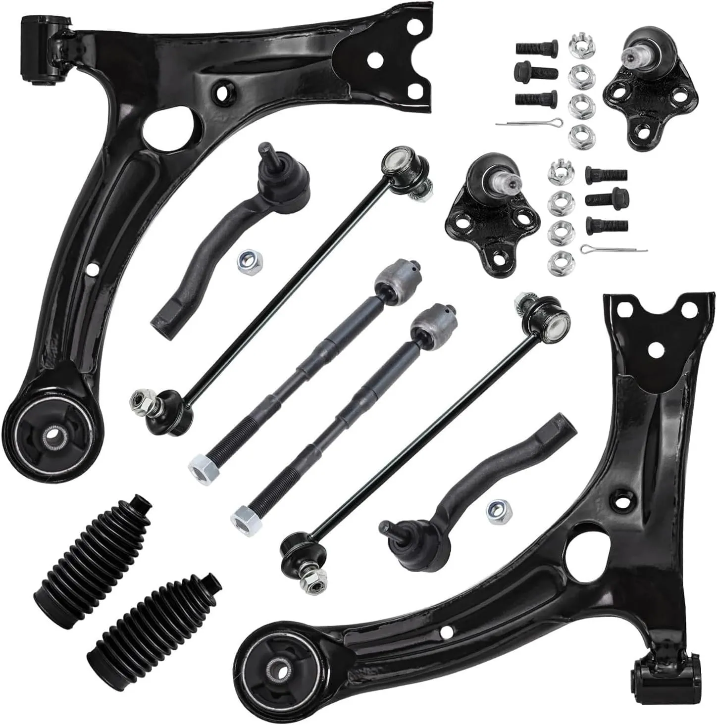 Detroit Axle -Front End 12pc Suspension Kit for Toyota Corolla 2003 2004 2005 2006 2007 2008, 2 Lower Control Arms 2 Lower Ball Joints 2 Sway Bar Links 4 Tie Rods 2 Boots & Bellow Replacement