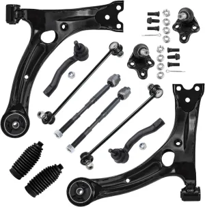 Detroit Axle -Front End 12pc Suspension Kit for Toyota Corolla 2003 2004 2005 2006 2007 2008, 2 Lower Control Arms 2 Lower Ball Joints 2 Sway Bar Links 4 Tie Rods 2 Boots & Bellow Replacement