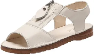 DevilAngel Women's Summer Soft Sole Cowhide Sandals,Zipper Closure Fish Mouth Walking Round Toe Outdoor Beach Flat Shoes Casual