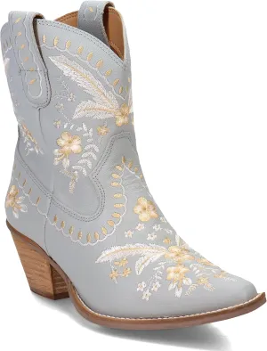Dingo Womens Primrose Embroidered Floral Snip Toe Casual Boots Ankle Low Heel 1-2" - Grey - Size 9 M