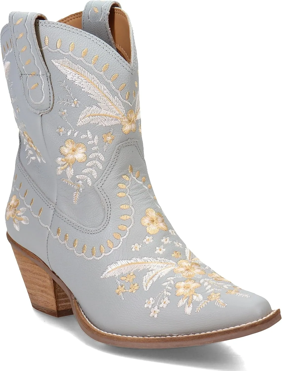 Dingo Womens Primrose Embroidered Floral Snip Toe Casual Boots Ankle Low Heel 1-2" - Grey - Size 9 M