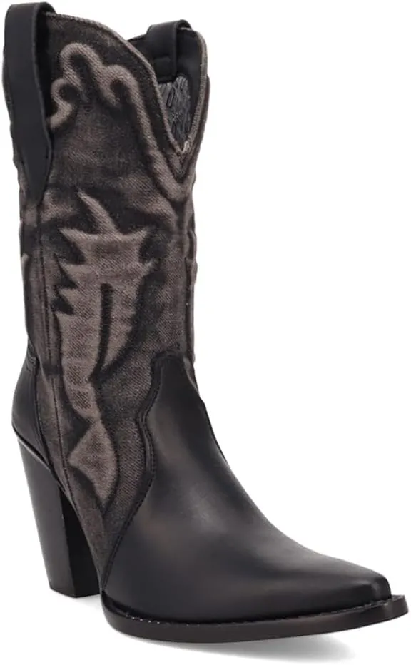 Dingo Womens Tipsy Pointed Toe Casual Boots Mid Calf High Heel 3" & Up - Black