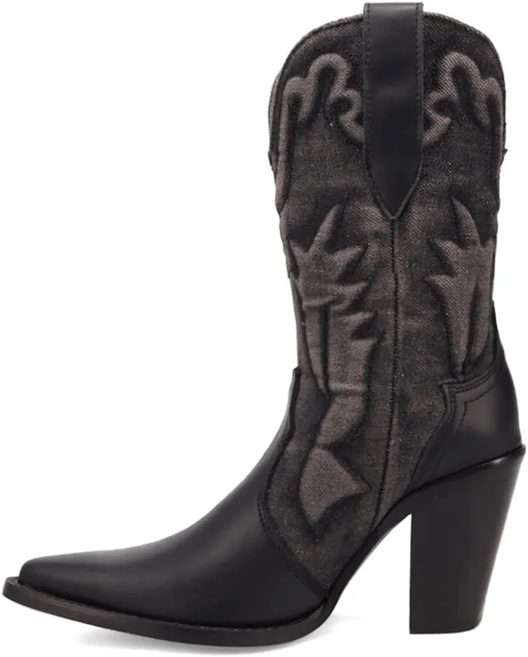 Dingo Womens Tipsy Pointed Toe Casual Boots Mid Calf High Heel 3" & Up - Black