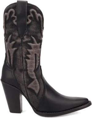 Dingo Womens Tipsy Pointed Toe Casual Boots Mid Calf High Heel 3" & Up - Black