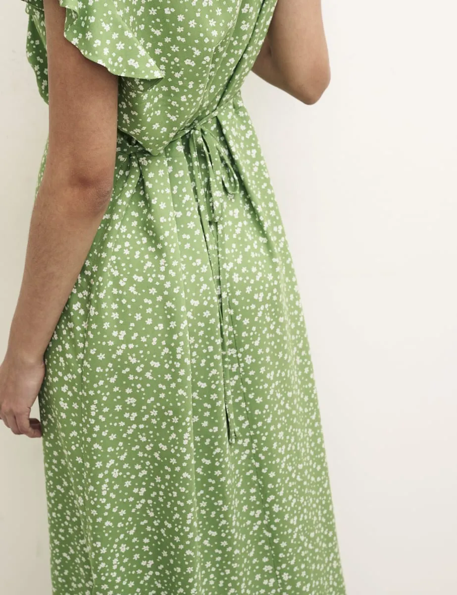 Ditsy Green Lily Midi Tea Dress