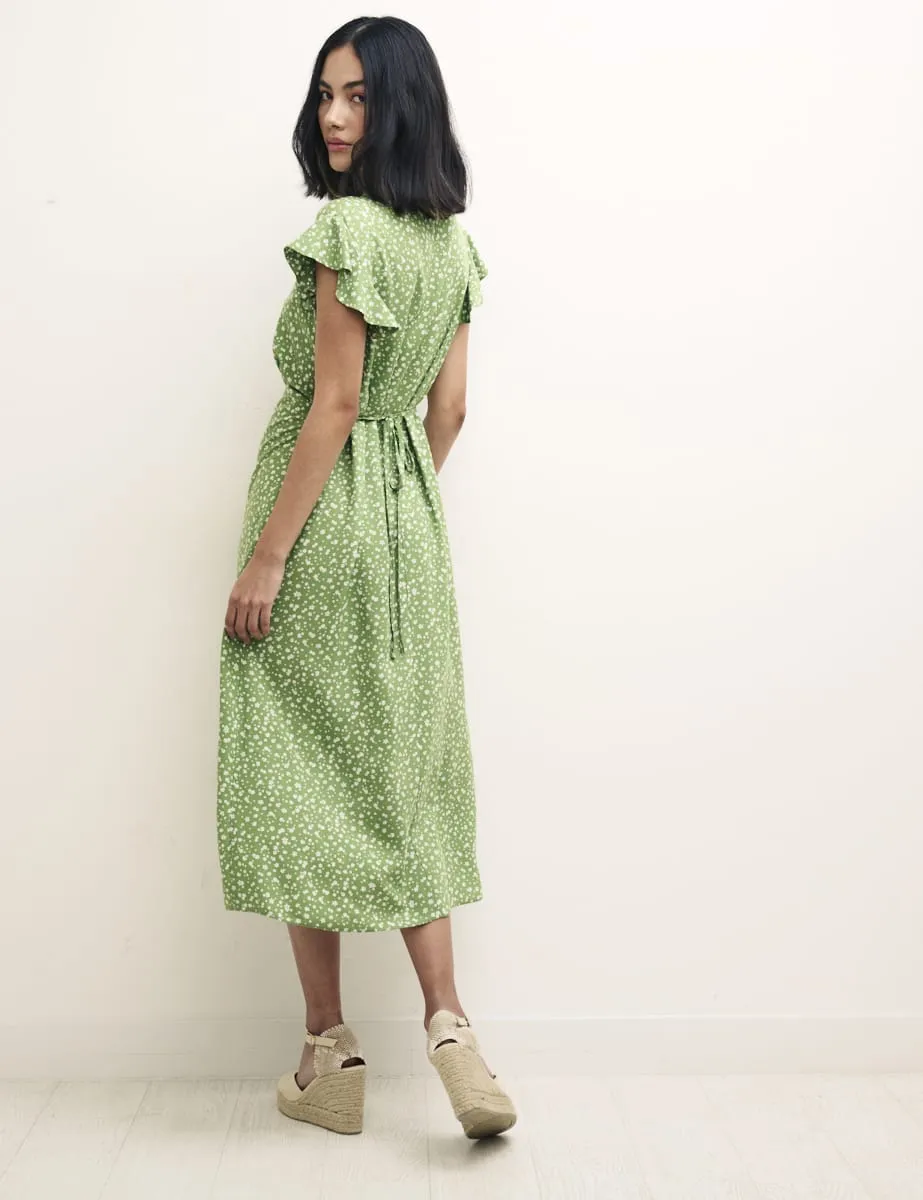 Ditsy Green Lily Midi Tea Dress