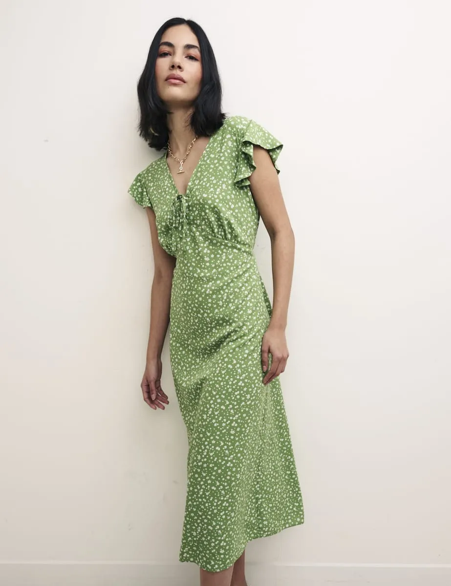 Ditsy Green Lily Midi Tea Dress