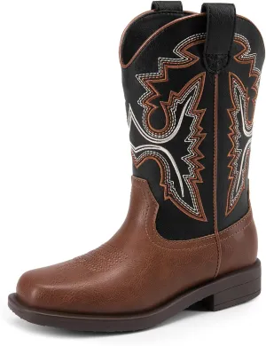 DREAM PAIRS Boys Girls Cowboy Boots Kids Western Square Toe Riding Boots