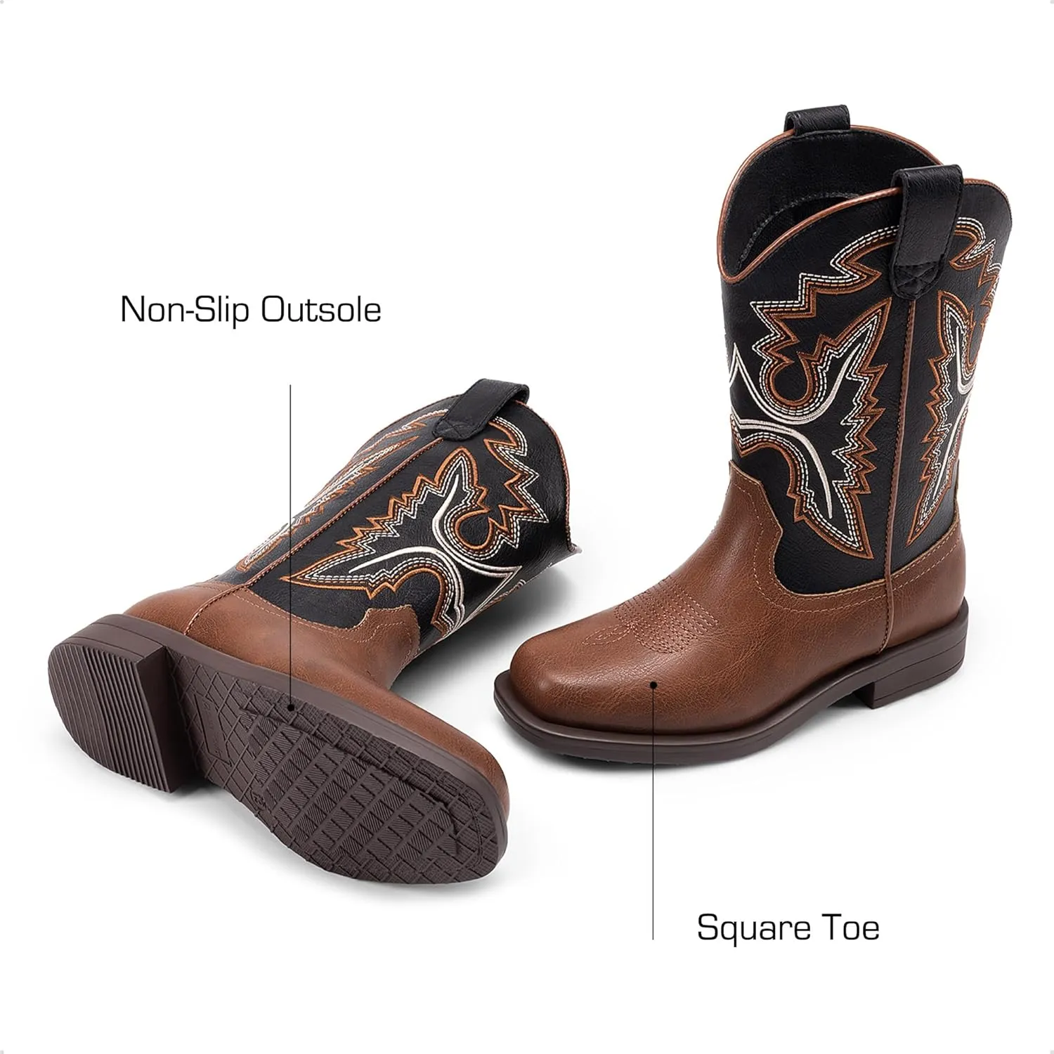 DREAM PAIRS Boys Girls Cowboy Boots Kids Western Square Toe Riding Boots