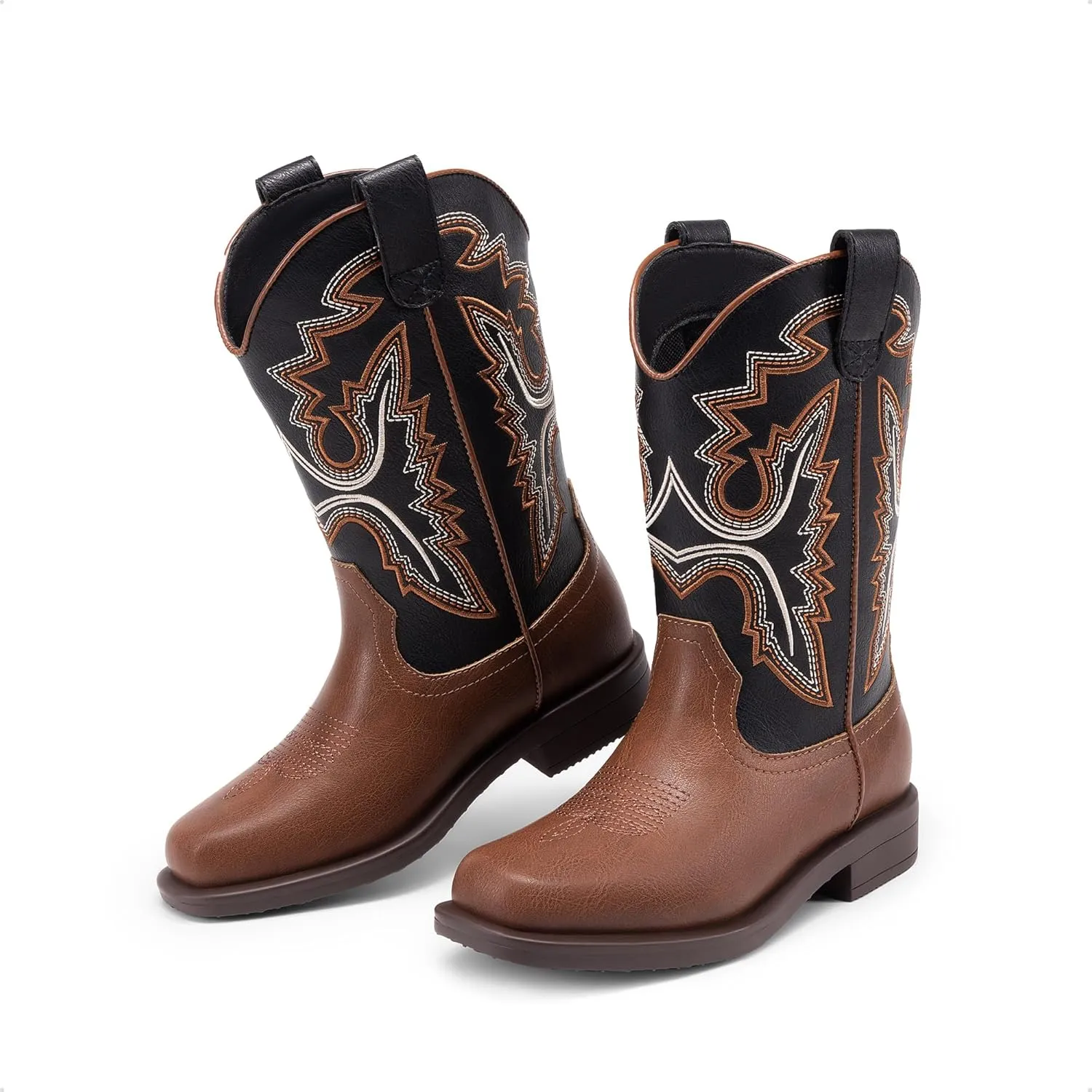 DREAM PAIRS Boys Girls Cowboy Boots Kids Western Square Toe Riding Boots