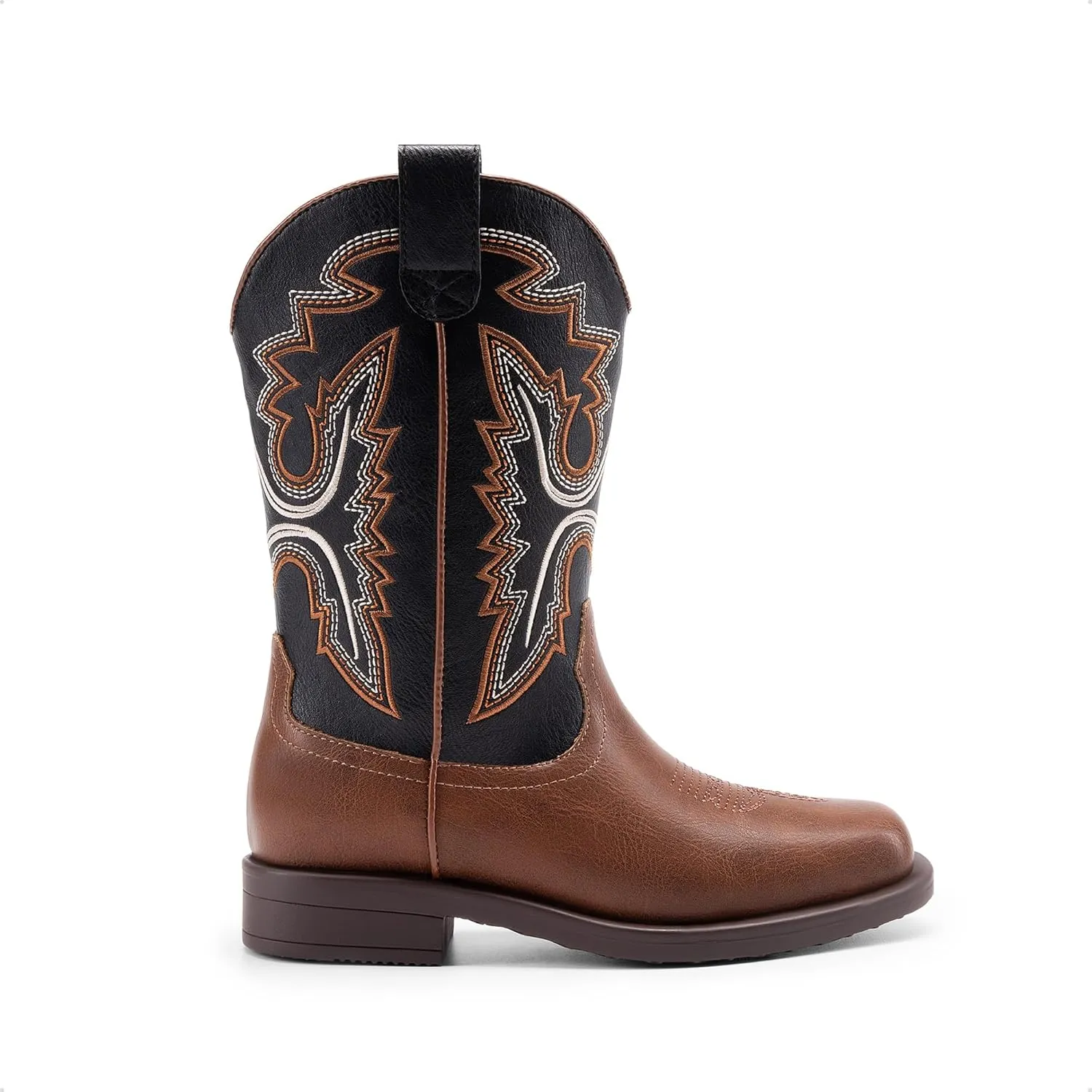 DREAM PAIRS Boys Girls Cowboy Boots Kids Western Square Toe Riding Boots