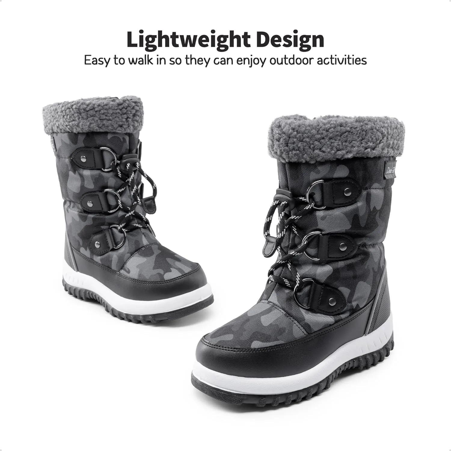 DREAM PAIRS Boys Snow Boots Camouflage Slip Resistant Faux Fur Lined Winter Shoes for Little/Big Kid