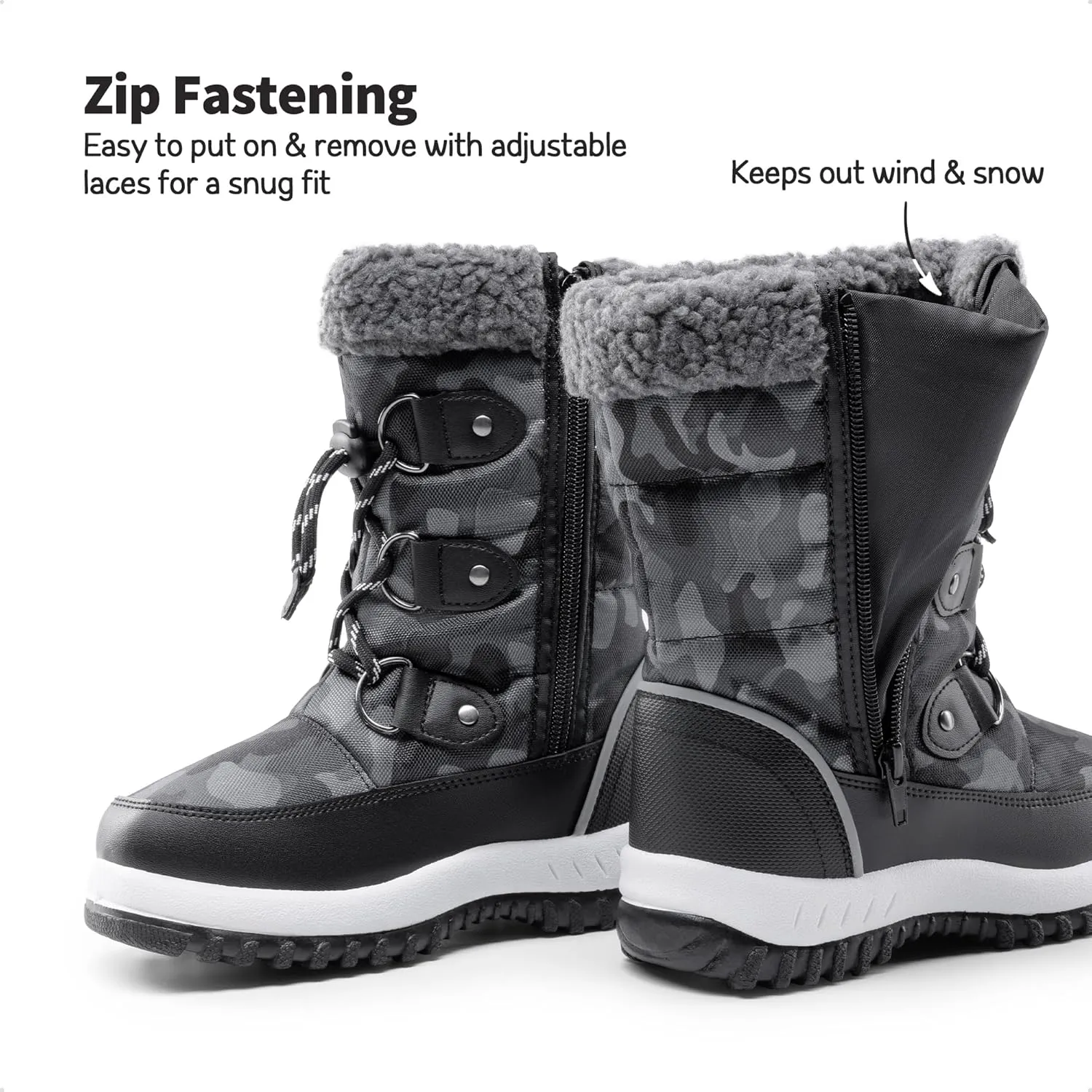 DREAM PAIRS Boys Snow Boots Camouflage Slip Resistant Faux Fur Lined Winter Shoes for Little/Big Kid