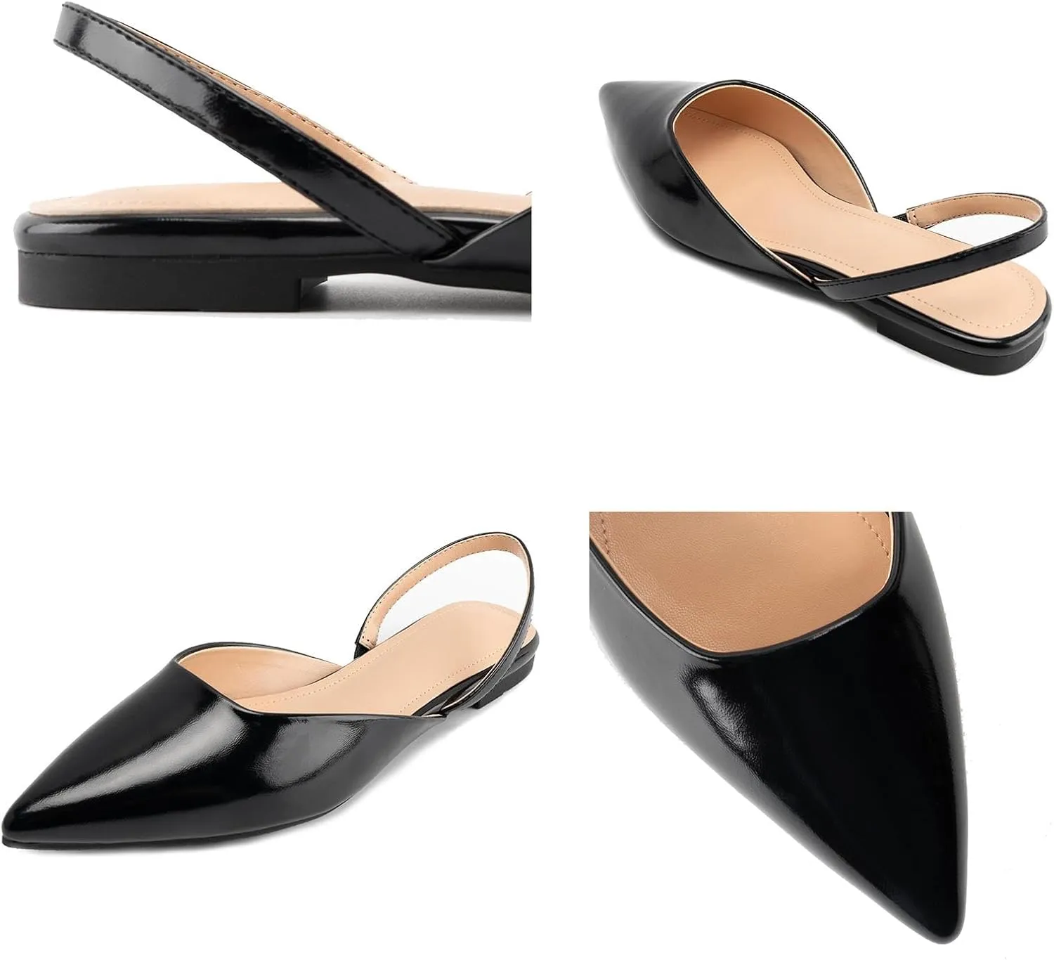 DREAMCIA Slingback Flats for Women, Pointed-Toe Ballet Flats with Buckle Strap for Elegant Women，Classic Low Heel Dress Shoes for Casual Work Office Party