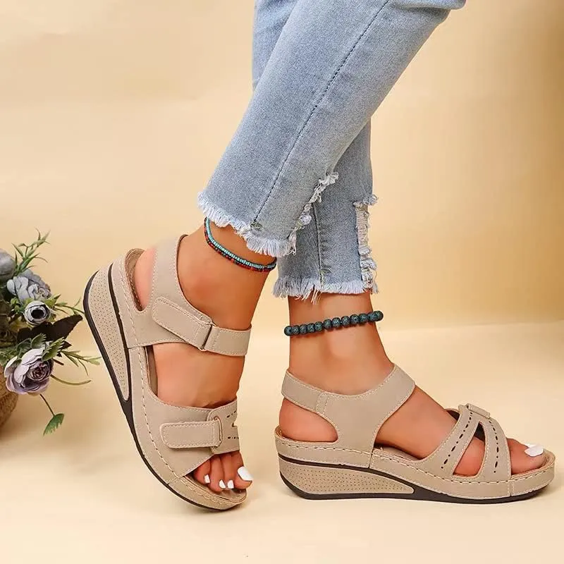 DYJAGYO Women's Orthopedic Sandals, Wide Women's Sandals, Women's Comfortable Women's Sandals with Foot Support (8.5,Beige)