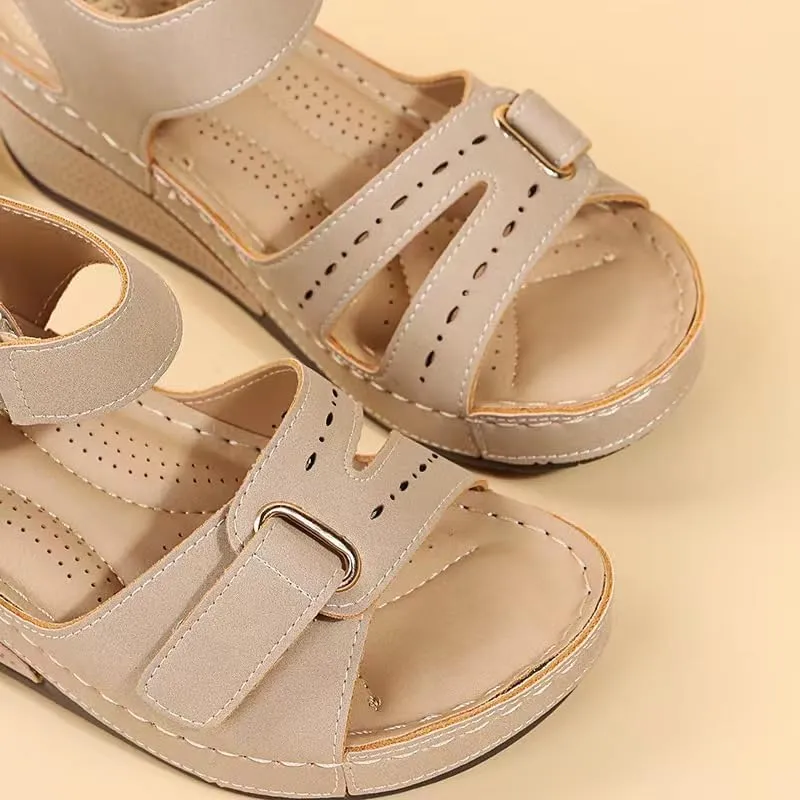 DYJAGYO Women's Orthopedic Sandals, Wide Women's Sandals, Women's Comfortable Women's Sandals with Foot Support (8.5,Beige)