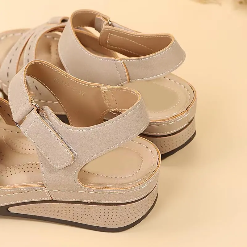 DYJAGYO Women's Orthopedic Sandals, Wide Women's Sandals, Women's Comfortable Women's Sandals with Foot Support (8.5,Beige)