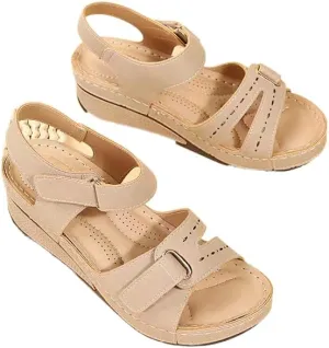 DYJAGYO Women's Orthopedic Sandals, Wide Women's Sandals, Women's Comfortable Women's Sandals with Foot Support (8.5,Beige)