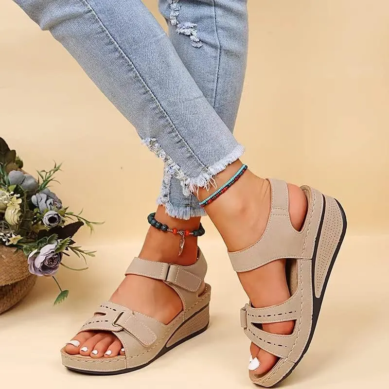 DYJAGYO Women's Orthopedic Sandals, Wide Women's Sandals, Women's Comfortable Women's Sandals with Foot Support (8.5,Beige)