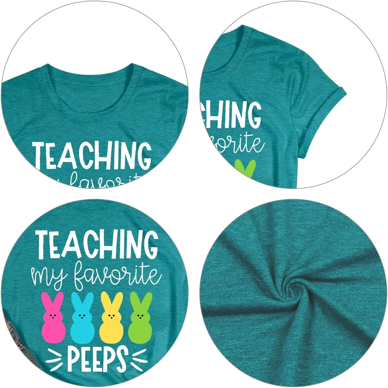 Easter Teacher T-Shirt for Women Teaching My Favorite Peeps Shirt Funny Bunny Rabbit Graphic Tee Tops