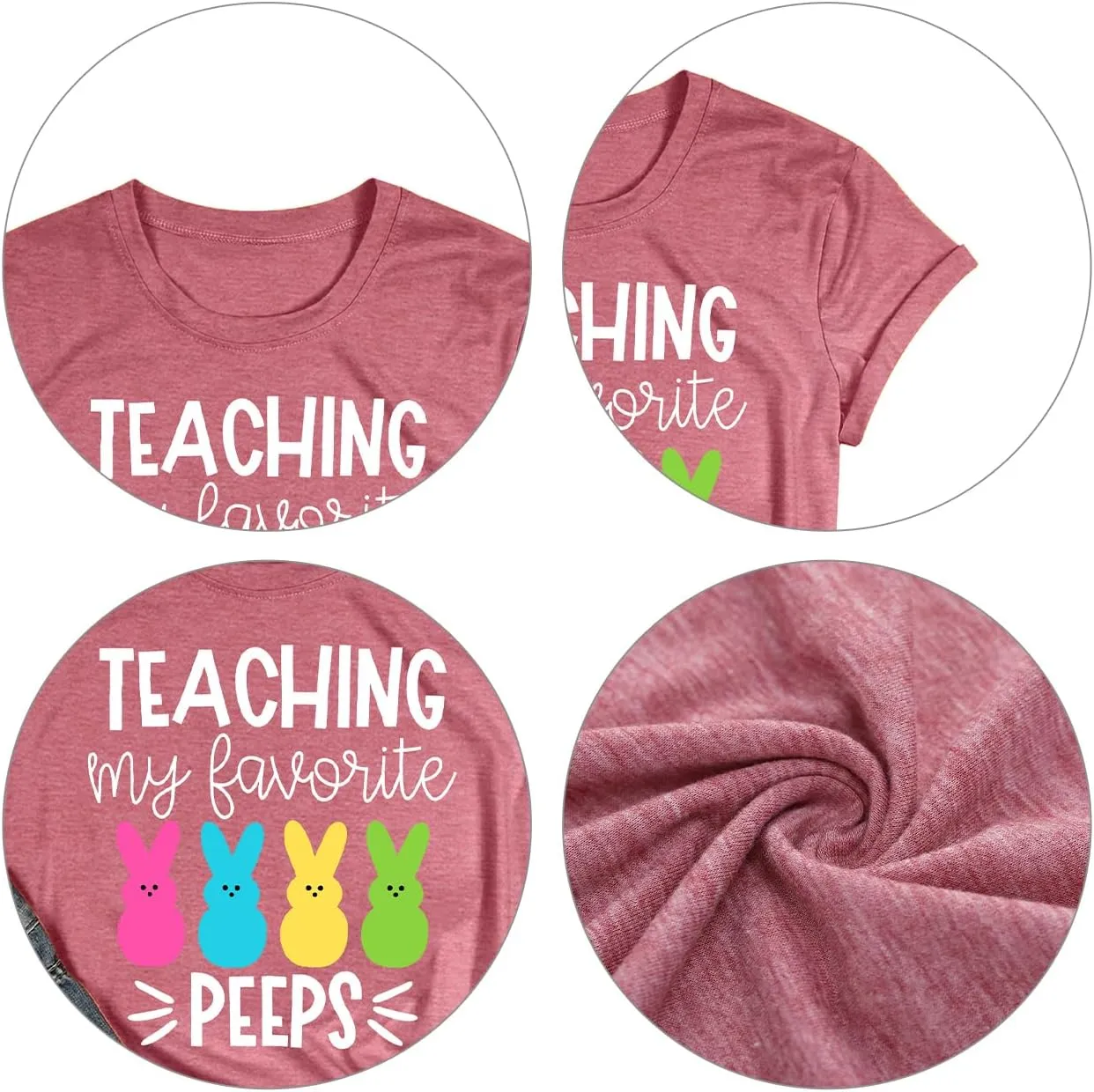 Easter Teacher T-Shirt for Women Teaching My Favorite Peeps Shirt Funny Bunny Rabbit Graphic Tee Tops