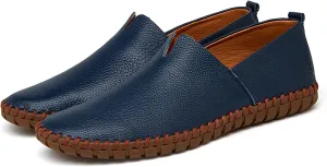 Easy to Put and Remove Loafer Shoes for Men Cowhide Stitching Details Round Toe Comfortable Resistant Flexible Driving Slip On for All Occasions (Color : Blue Perforated, Size : 11.5)