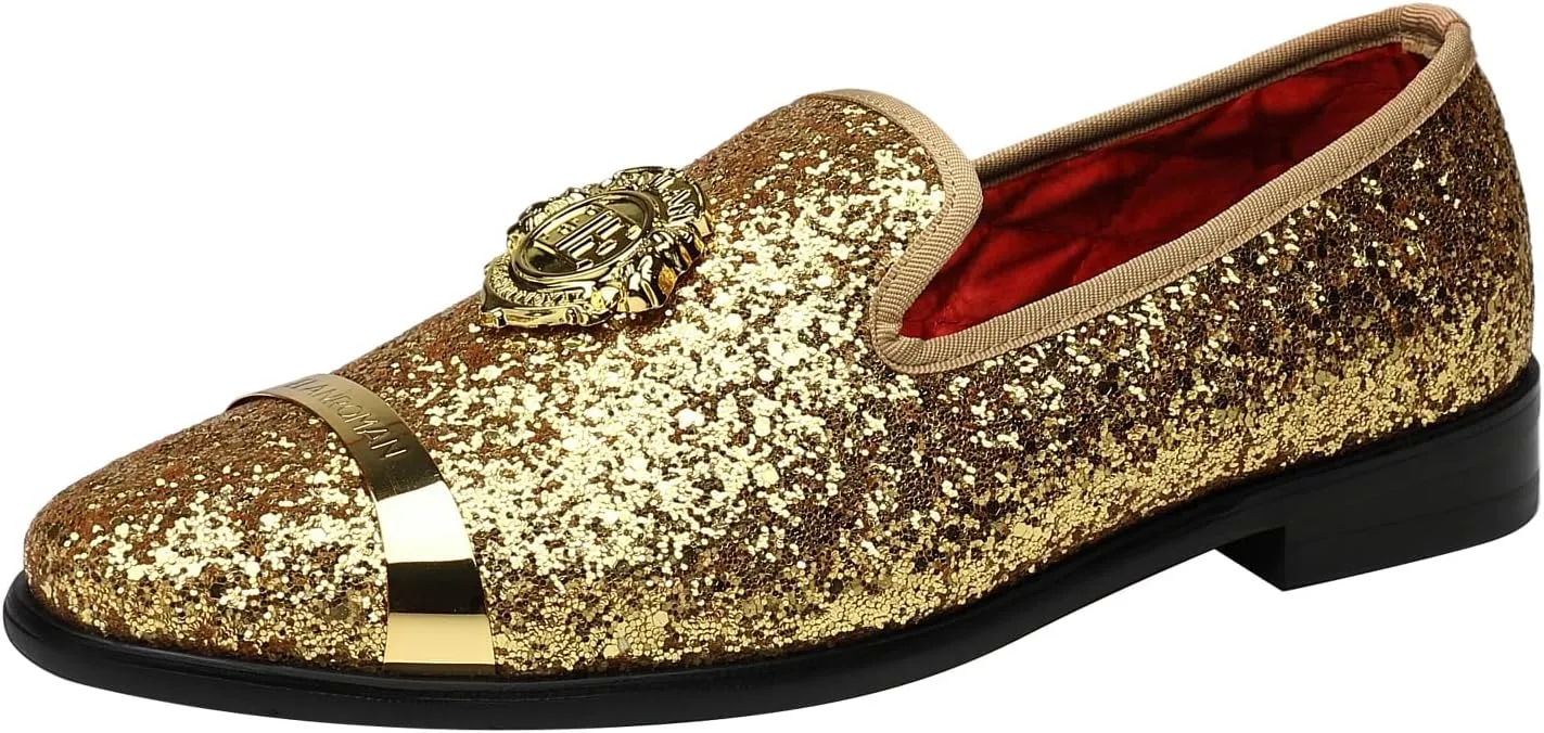 ELANROMAN Men's Glitter Loafers Oxford Dress Fashion Wedding Party Prom Shoes
