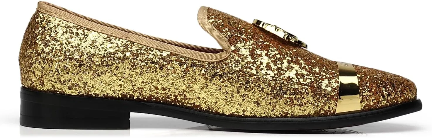 ELANROMAN Men's Glitter Loafers Oxford Dress Fashion Wedding Party Prom Shoes