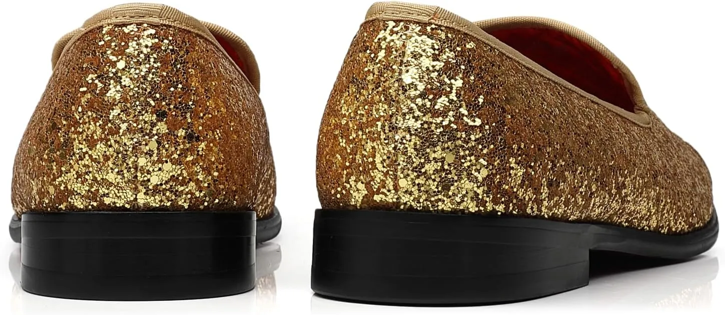 ELANROMAN Men's Glitter Loafers Oxford Dress Fashion Wedding Party Prom Shoes