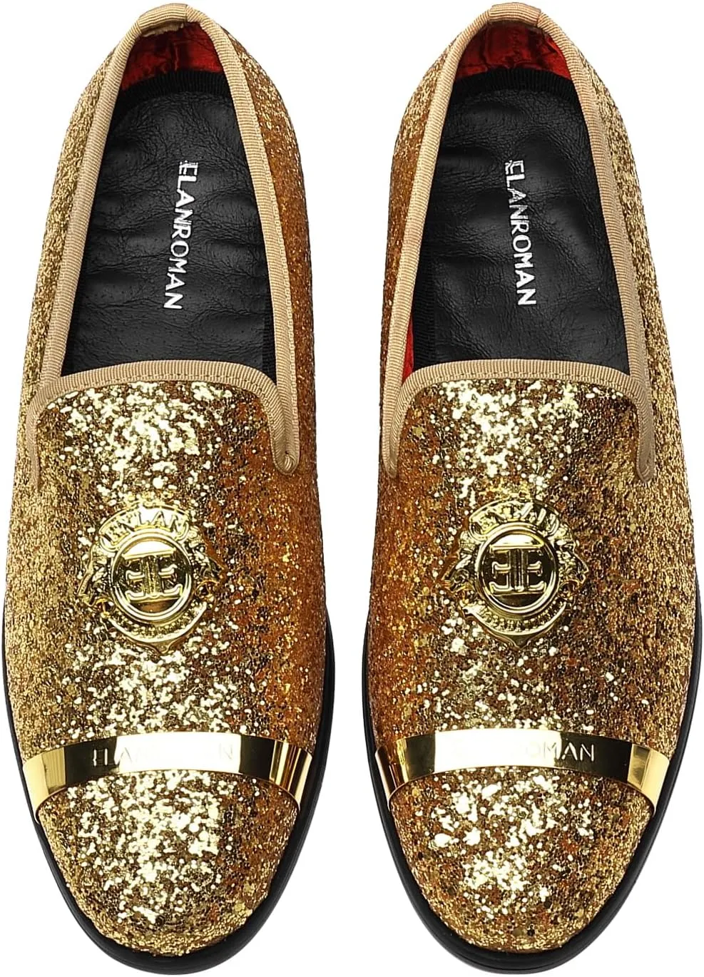 ELANROMAN Men's Glitter Loafers Oxford Dress Fashion Wedding Party Prom Shoes