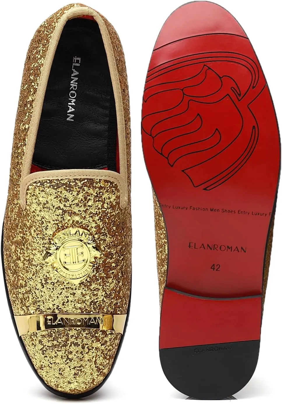 ELANROMAN Men's Glitter Loafers Oxford Dress Fashion Wedding Party Prom Shoes