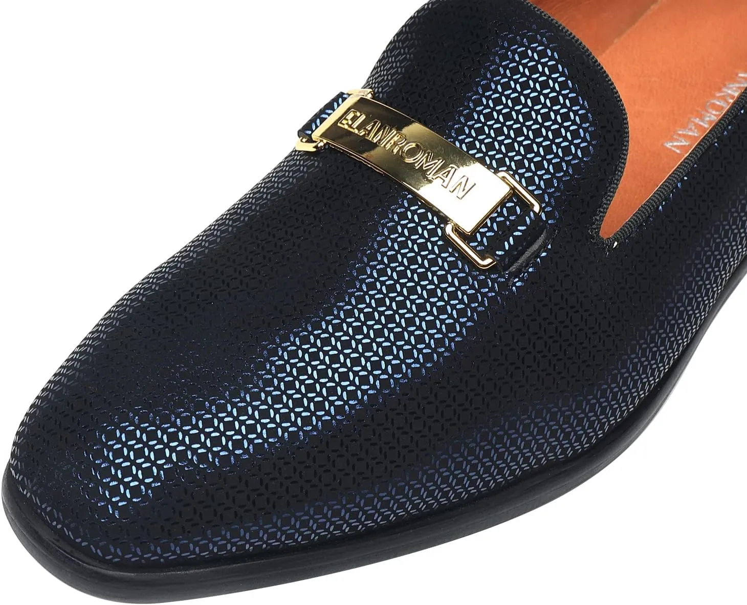 ELANROMAN Men's Gold Buckle Loafers Fashion Pull-on Penny Party Wedding Shoes