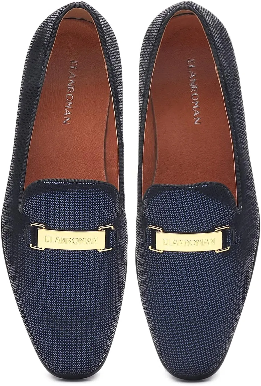 ELANROMAN Men's Gold Buckle Loafers Fashion Pull-on Penny Party Wedding Shoes