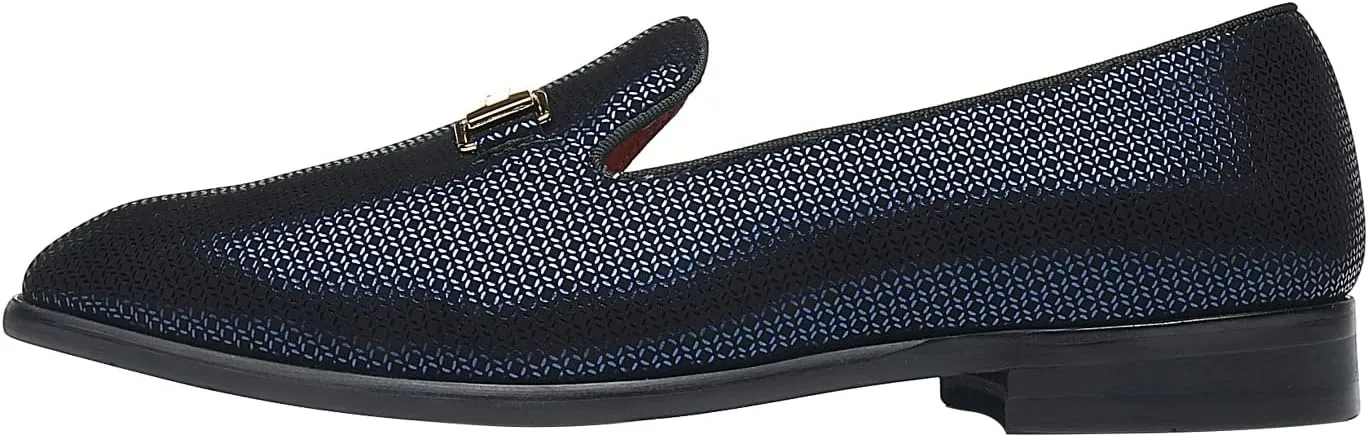 ELANROMAN Men's Gold Buckle Loafers Fashion Pull-on Penny Party Wedding Shoes