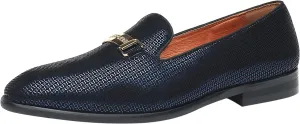 ELANROMAN Men's Gold Buckle Loafers Fashion Pull-on Penny Party Wedding Shoes