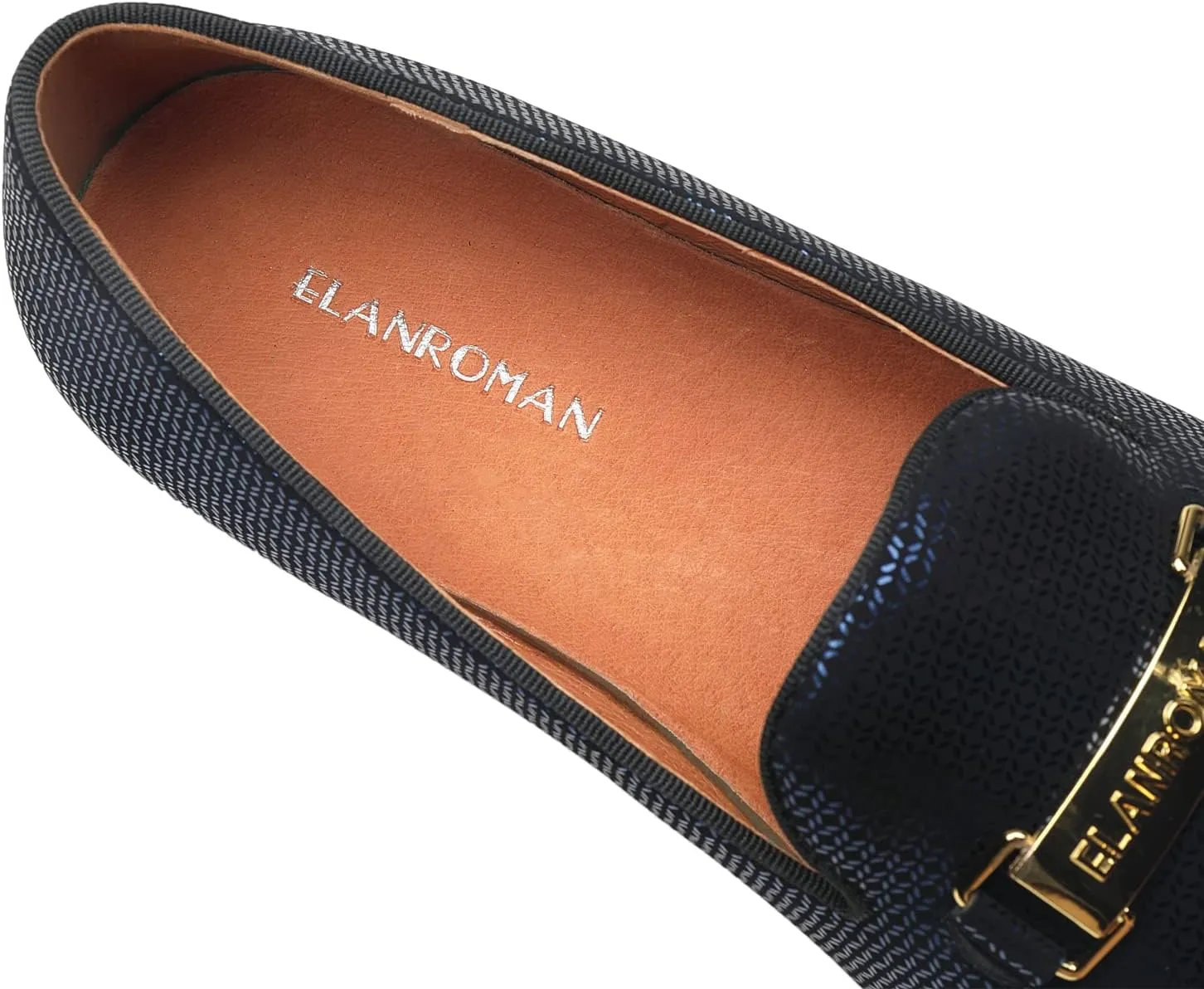 ELANROMAN Men's Gold Buckle Loafers Fashion Pull-on Penny Party Wedding Shoes
