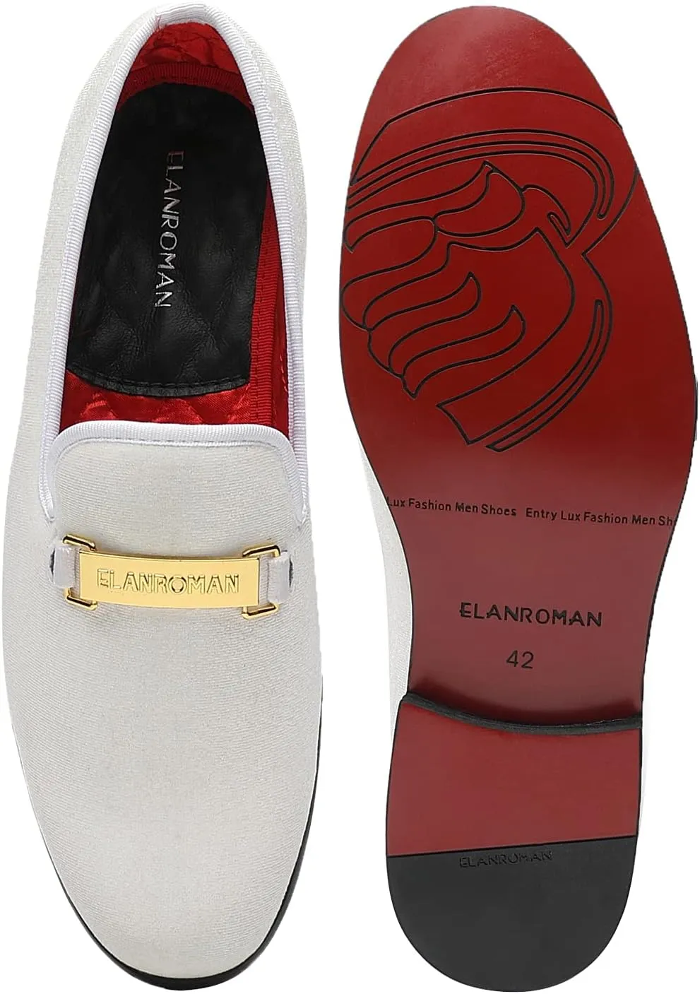 ELANROMAN Men's Loafers Gold Buckle Fashion Handmade Wedding Party Prom Shoes