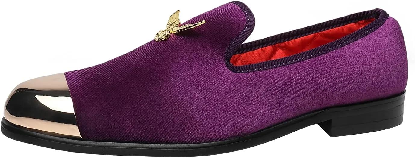 ELANROMAN Men's Loafers Gold Buckle Fashion Handmade Wedding Party Prom Shoes