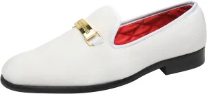 ELANROMAN Men's Loafers Gold Buckle Fashion Handmade Wedding Party Prom Shoes