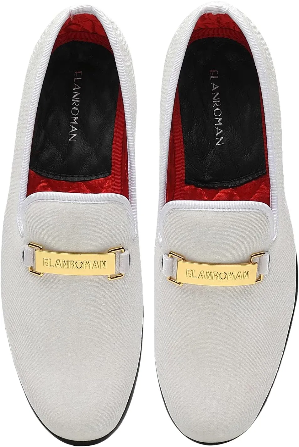 ELANROMAN Men's Loafers Gold Buckle Fashion Handmade Wedding Party Prom Shoes