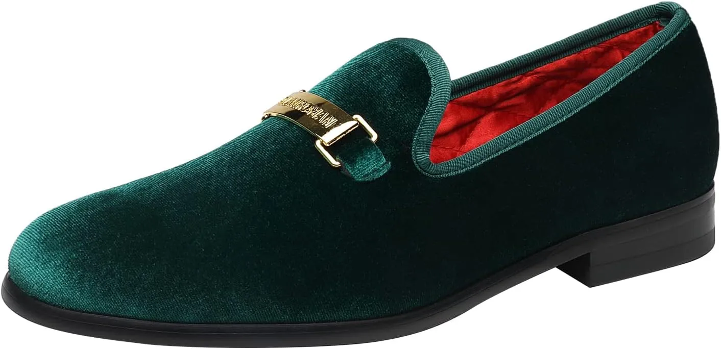 ELANROMAN Men's Loafers Gold Buckle Fashion Handmade Wedding Party Prom Shoes