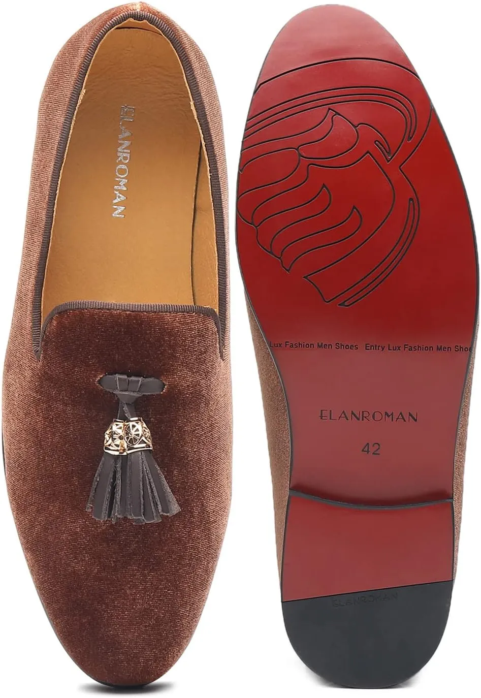 ELANROMAN Men's Loafers Tassels Penny Slip-On Luxury Wedding Shoes