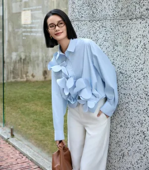 Elegant Blue Twist-Front Blouse with Butterfly Cut | Modal-Blend Anti-Wrinkle Shirt for Women, Blue Twist-Front Blouse, blue shirt women