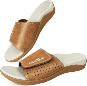 ERGOfoot Slide Sandals with Arch Support, Comfortable Plantar Fasciitis Feet Walking Sandal, Orthopedic Sandals with Adjustable Straps, Foot Pain Relief