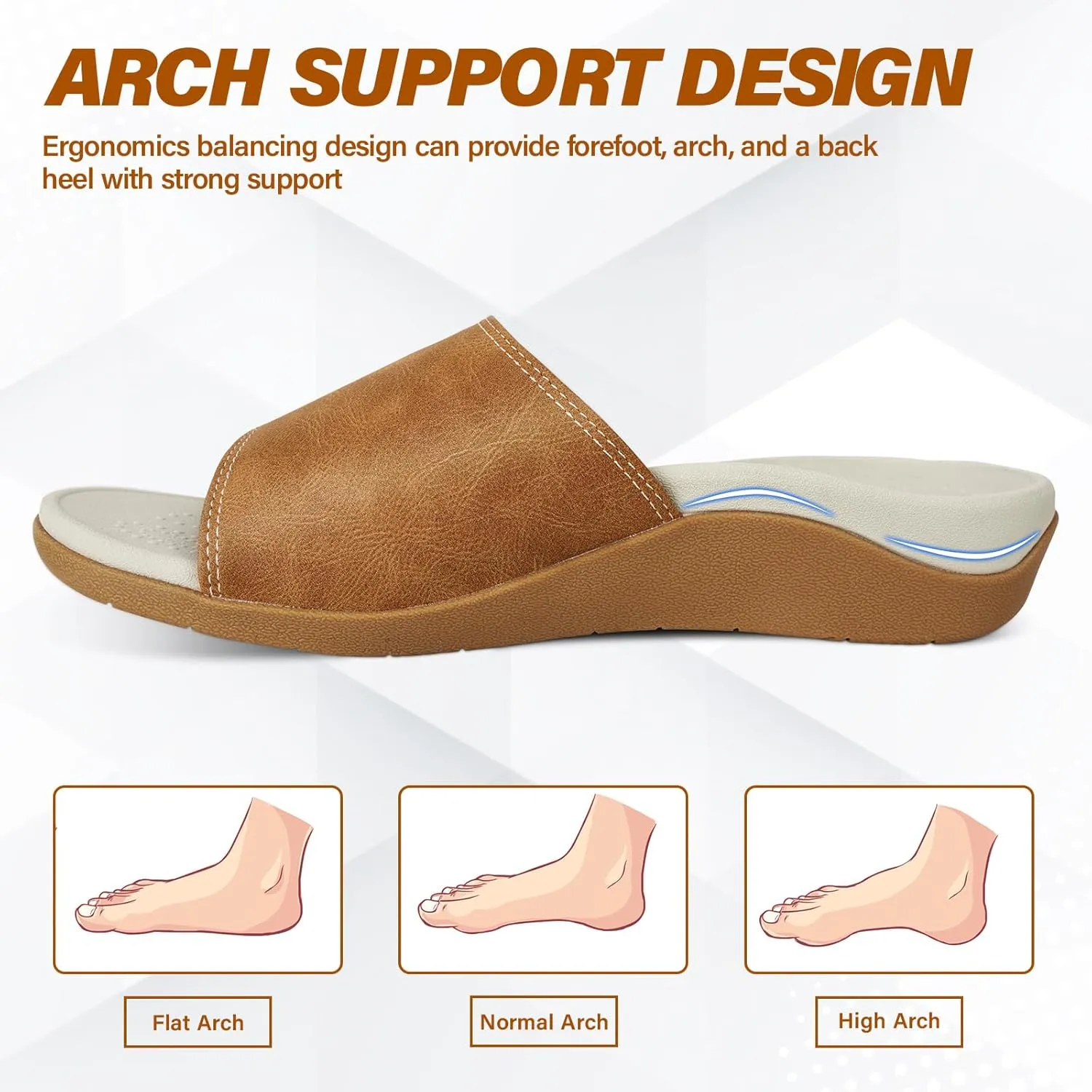 ERGOfoot Slide Sandals with Arch Support, Comfortable Plantar Fasciitis Feet Walking Sandal, Orthopedic Sandals with Adjustable Straps, Foot Pain Relief