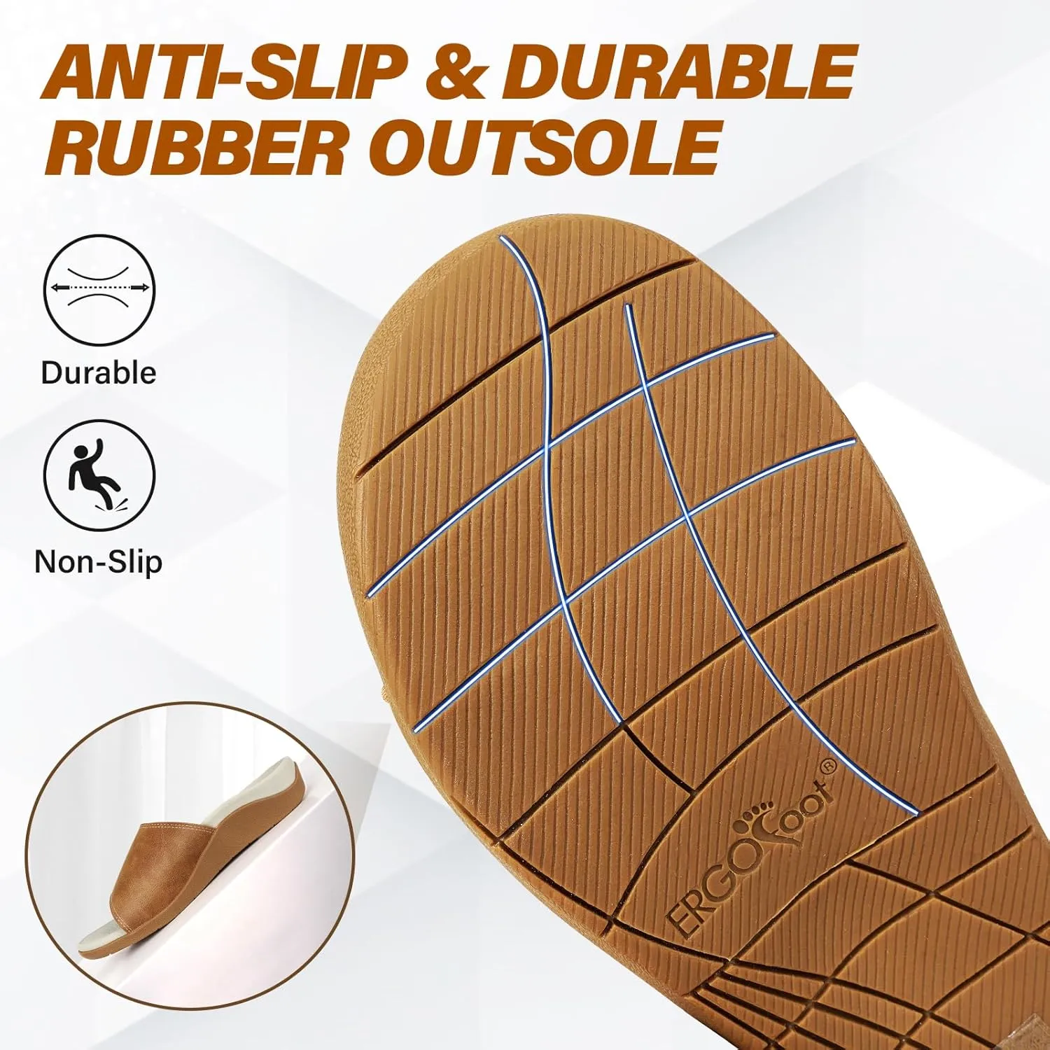 ERGOfoot Slide Sandals with Arch Support, Comfortable Plantar Fasciitis Feet Walking Sandal, Orthopedic Sandals with Adjustable Straps, Foot Pain Relief