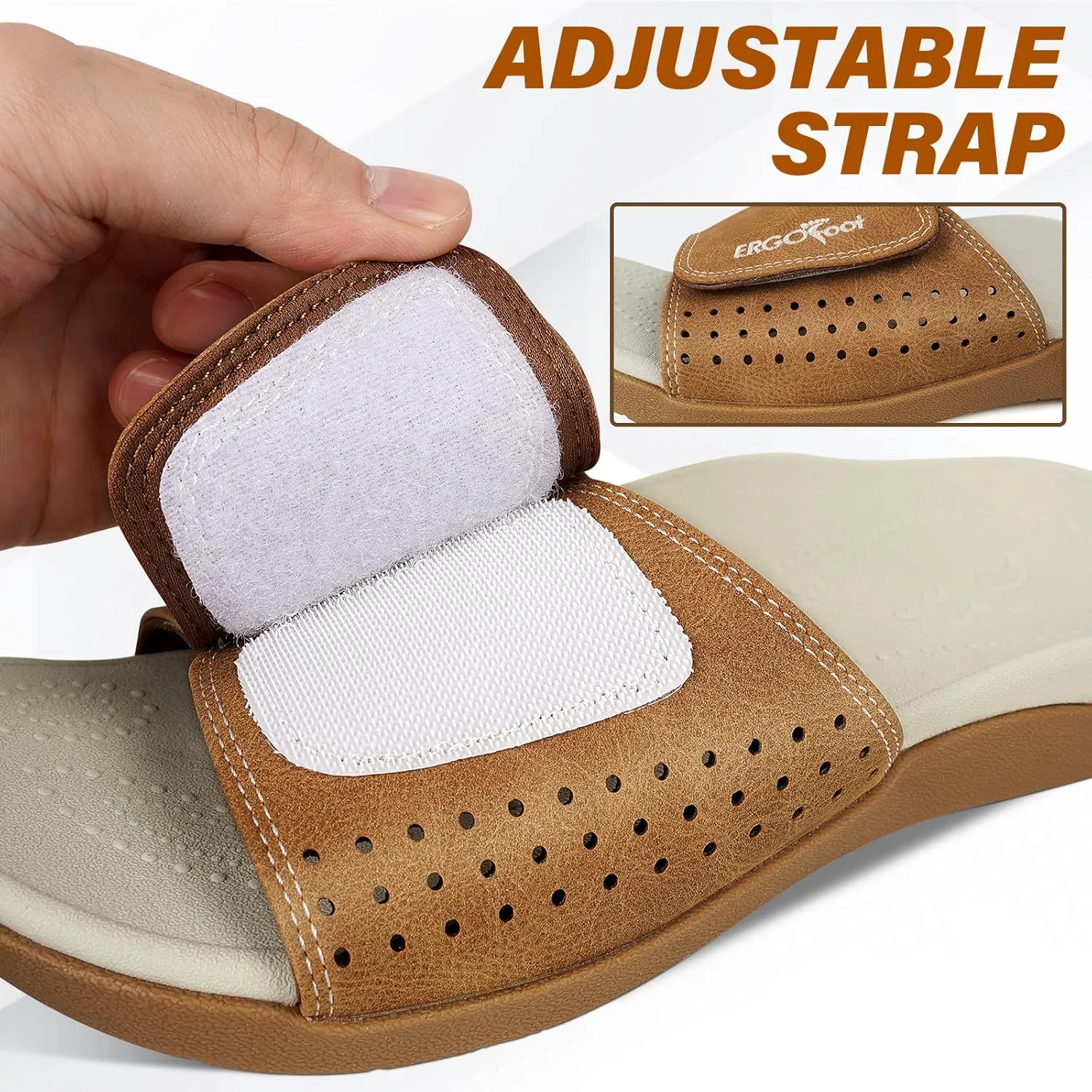 ERGOfoot Slide Sandals with Arch Support, Comfortable Plantar Fasciitis Feet Walking Sandal, Orthopedic Sandals with Adjustable Straps, Foot Pain Relief