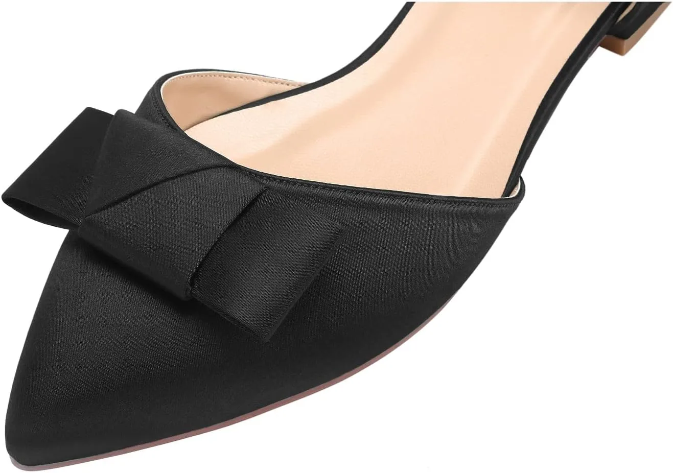 ERIJUNOR Comfortable Low Heel Wedding Shoes with Bow Knot D’orsay Pointy Toe Flats