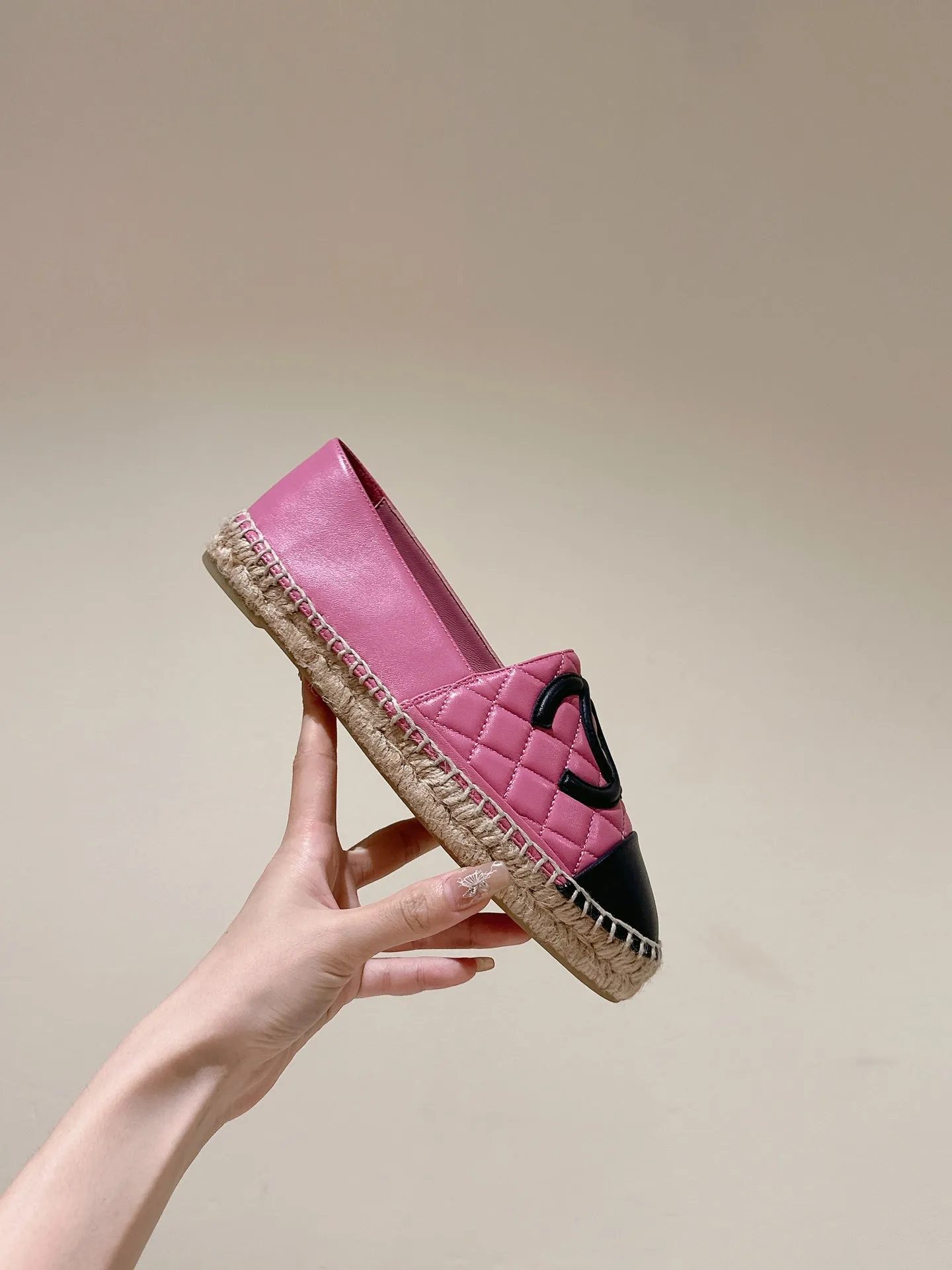 espadrilles pink black quilted calfskin