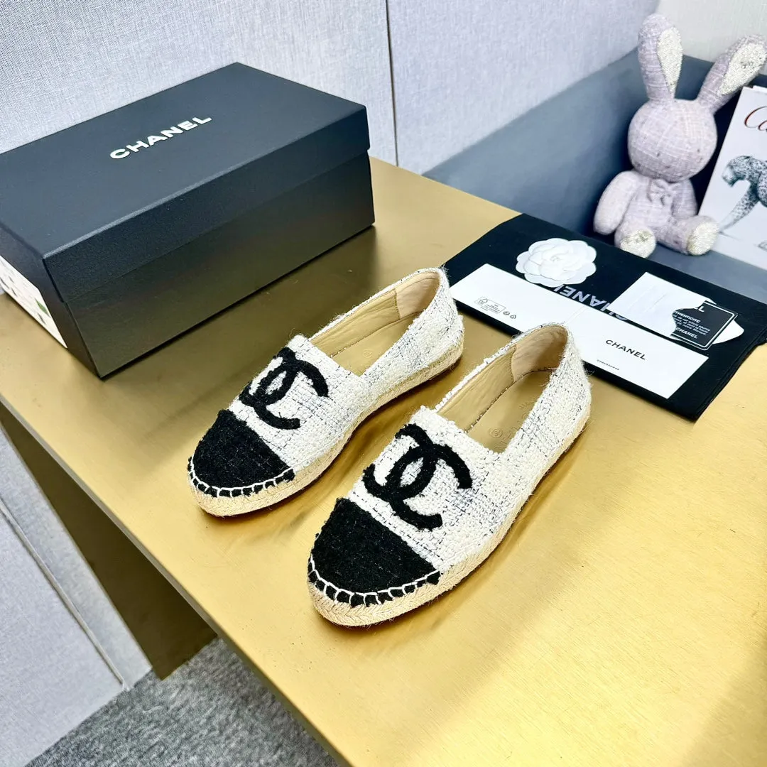 espadrilles white black tweed